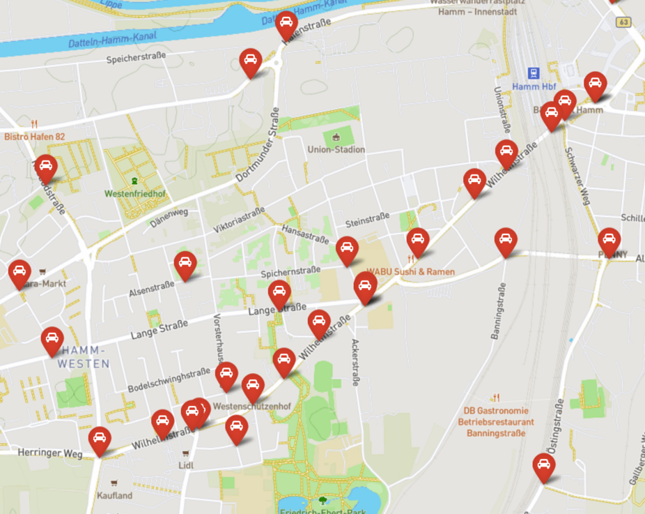 Unfallschwerpunkt Wilhelmstraße Karte mit Unfällen an der Wilhelmstraße