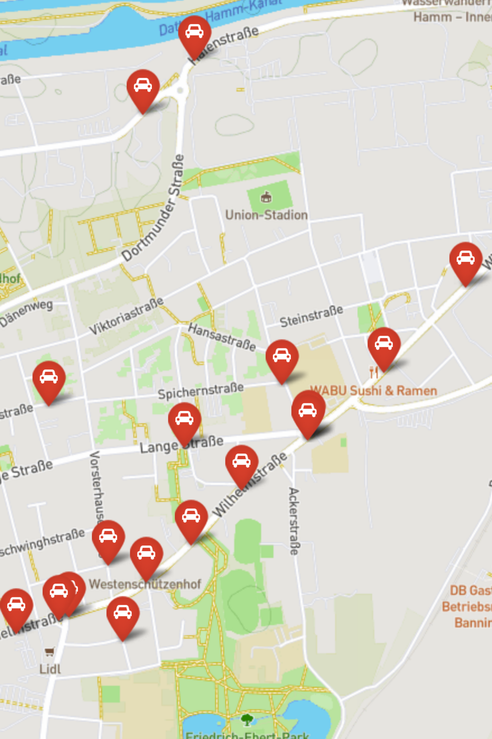 Unfallschwerpunkt Wilhelmstraße Karte mit Unfällen an der Wilhelmstraße